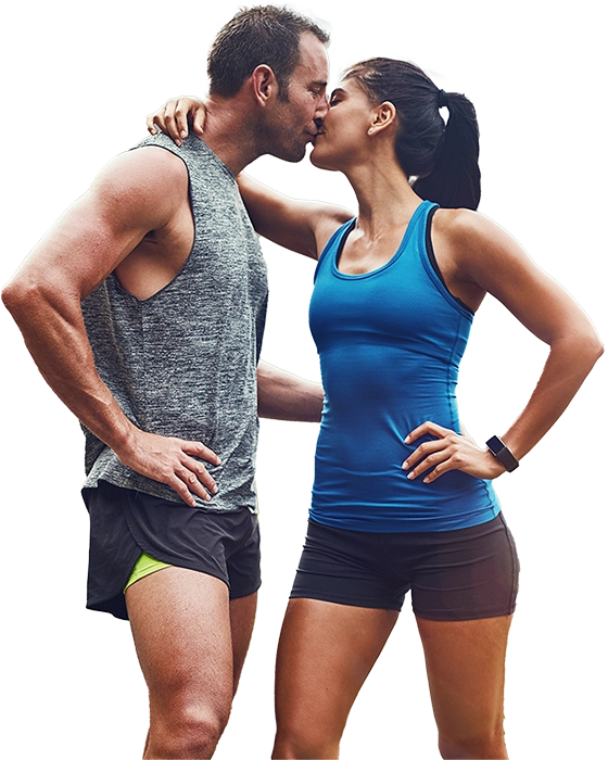 Happy active couples first kiss after first date on Active Love Hub.