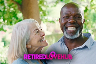 Happy Retired couple embracing after meeting on the Retired Love Hub dating app