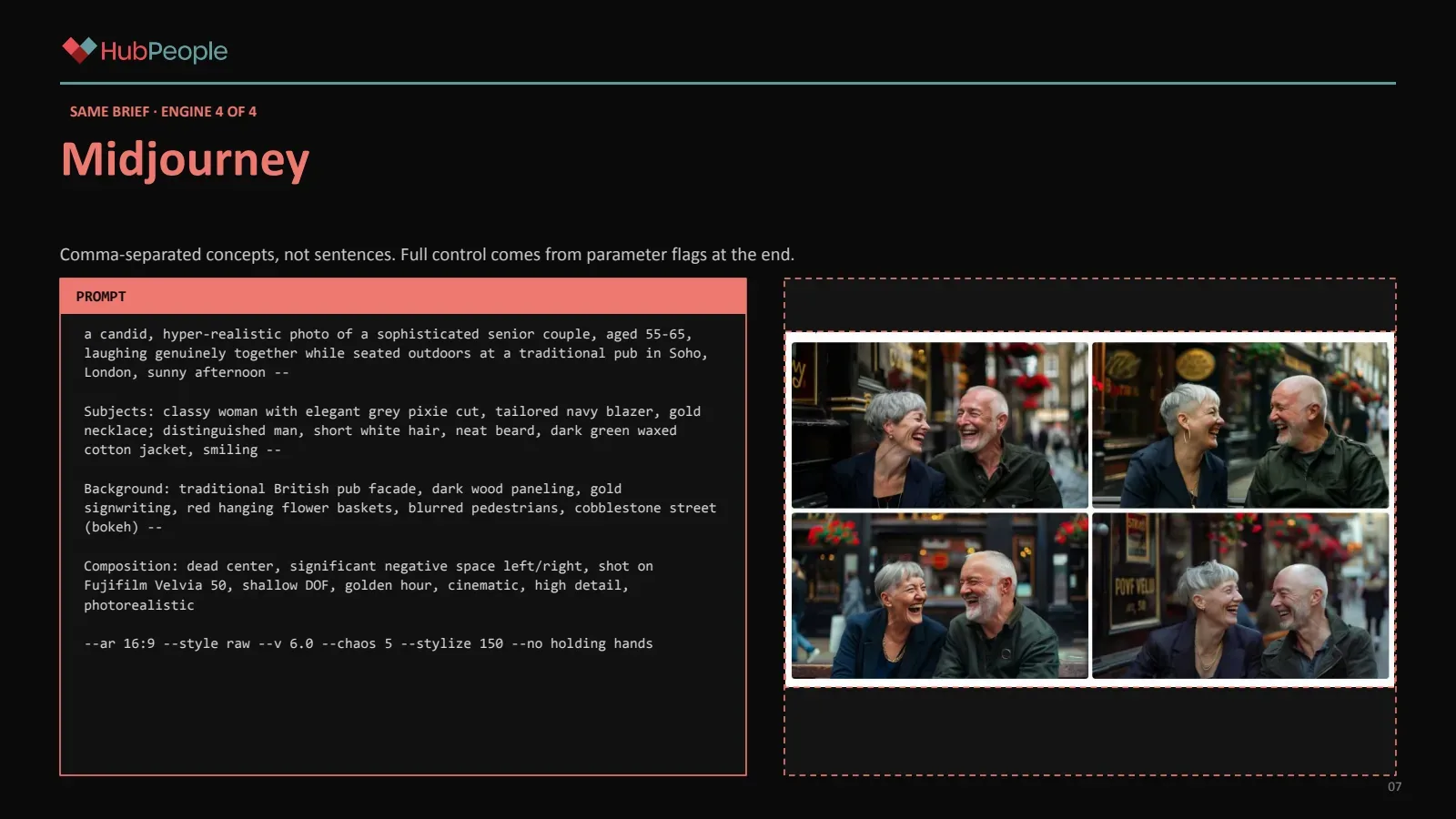 Slide 8: Same brief, engine 4 of 4: Midjourney