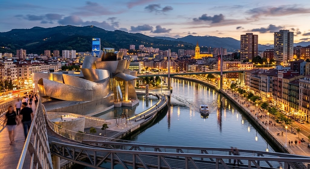Museo Guggenheim y la ría de Bilbao al atardecer
