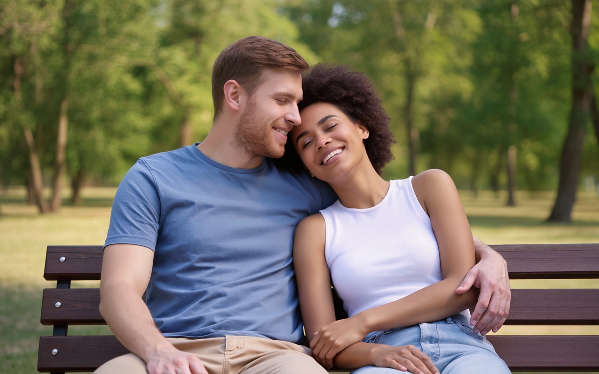 Interracial couple at the park