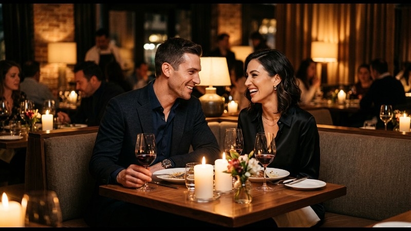 A couple on a romantic dinner date