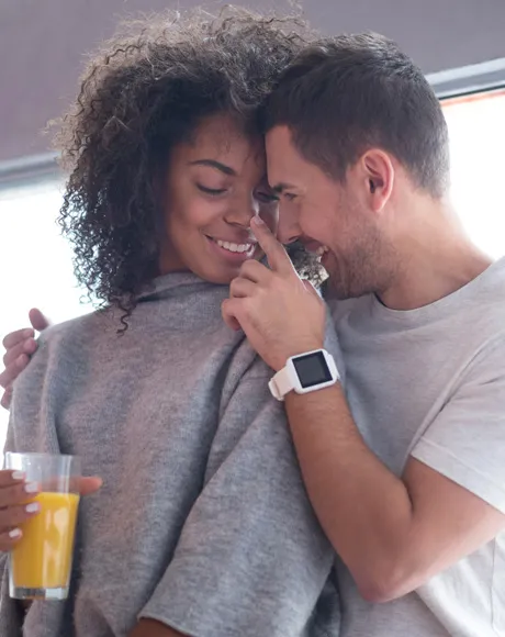 A diverse interracial couple connecting