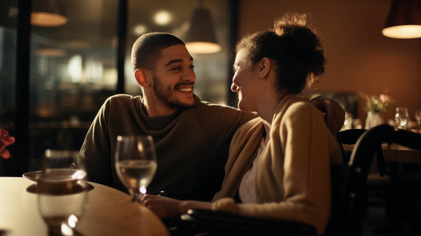 Mature disabled couple enjoing a date