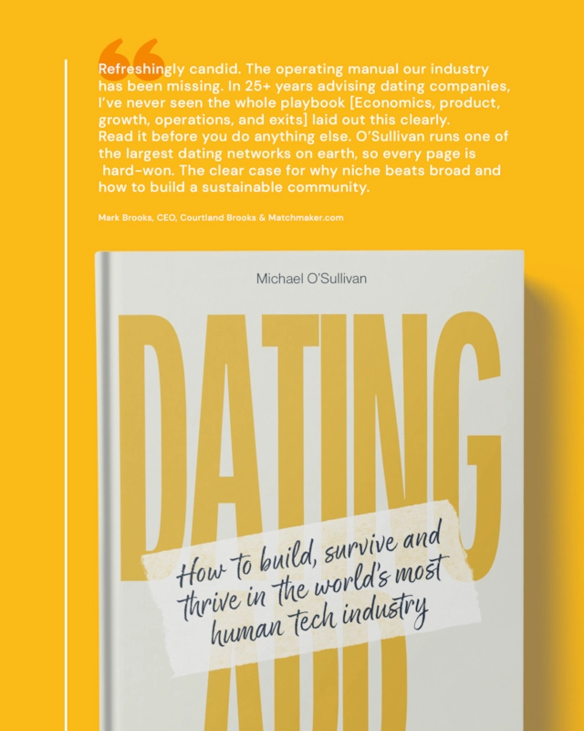 Dating App book cover with pull quote from Mark Brooks, CEO, Courtland Brooks & Matchmaker.com