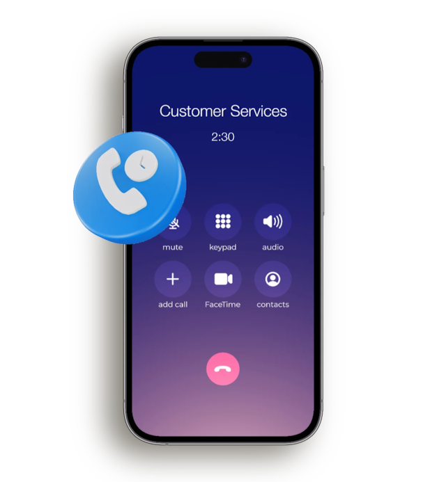 A phone showing a customer services call screen