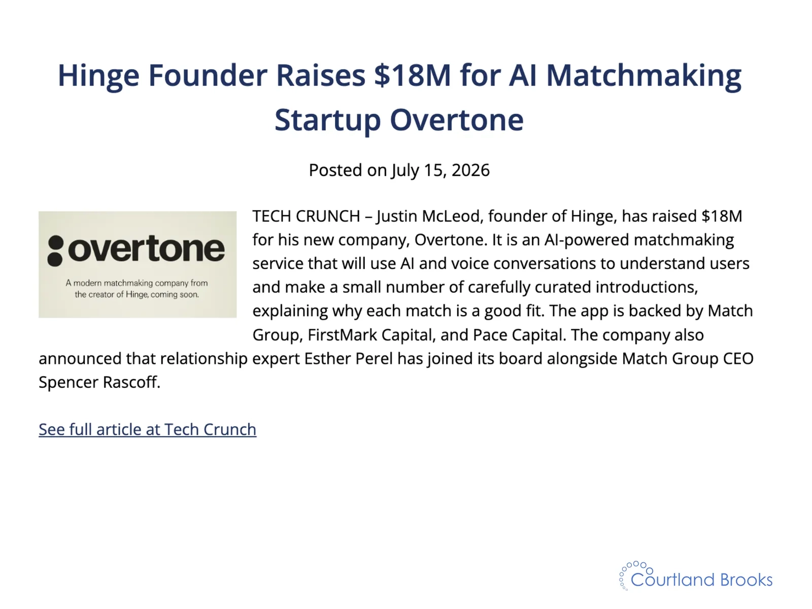 Hinge founder raises $18M for Overtone