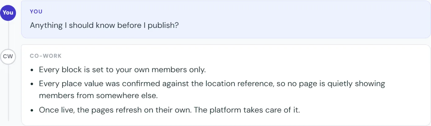 The third exchange: anything I should know before I publish, and three short answers.