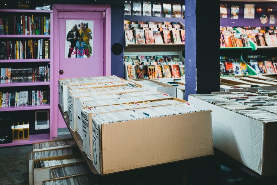 Illustrative photograph of comic books displayed inside a local shop