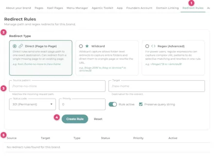 Redirect Rules screenshot