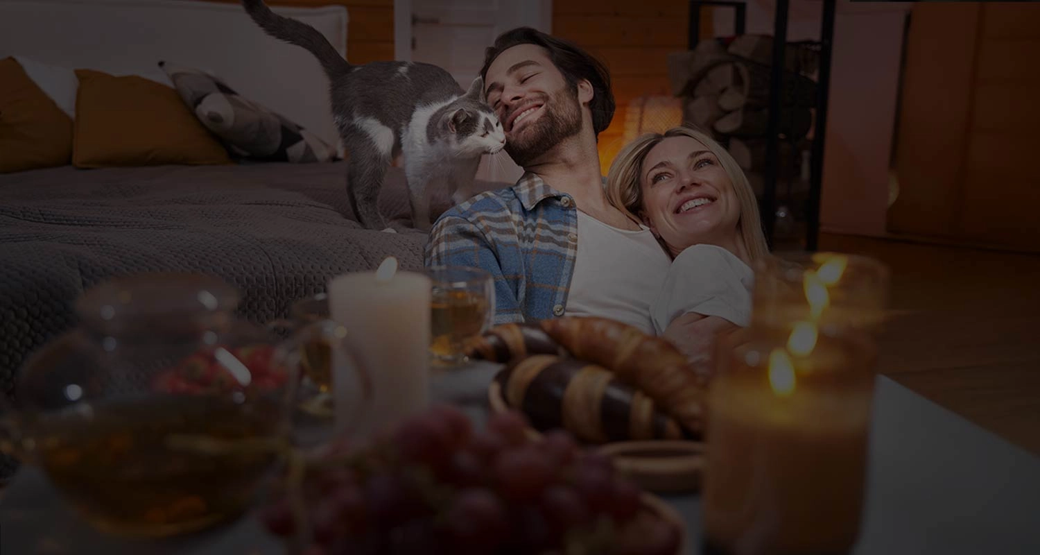 Happy romantic couple on a first date after meeting on the Pet Lovers Love Hub Dating app