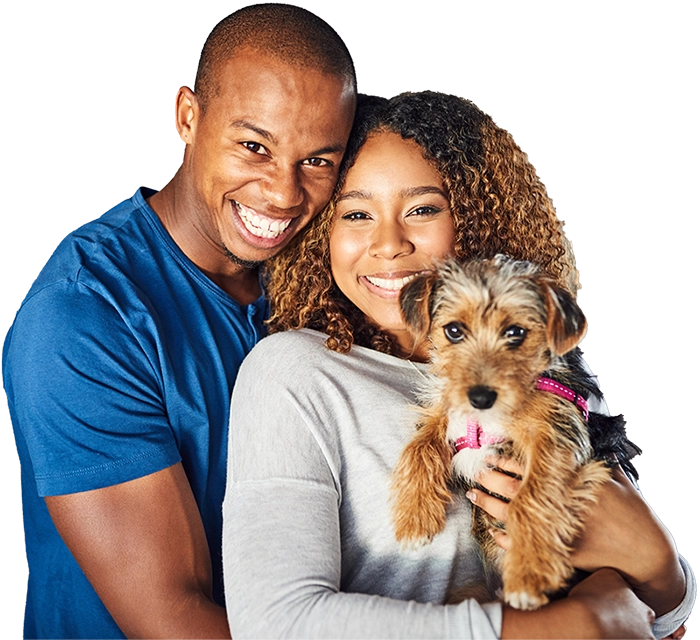 Happy romantic couple on a first date after meeting on the Pet Lovers Love Hub Dating app