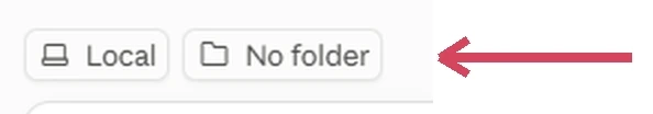 A new session in the Code tab, with the folder button reading No folder.