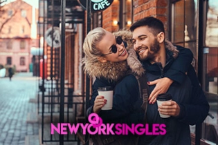 Happy couple walking, smiling and cuddling after meeting on the NewYork.Singles app.