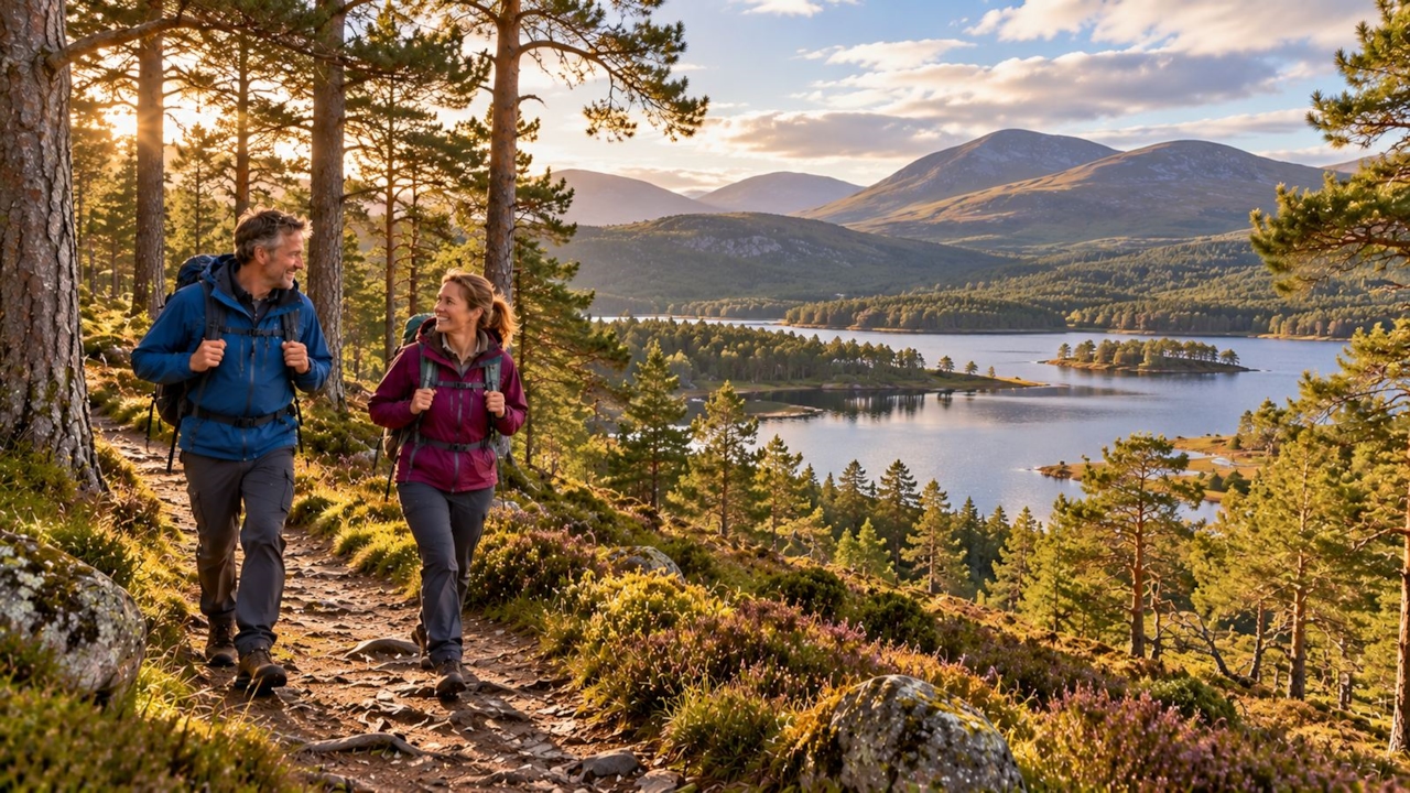 Two walkers on a footpath in the Cairngorms