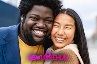 Happy Curvy BBW couple embracing after meeting on BBW Love Hub dating app