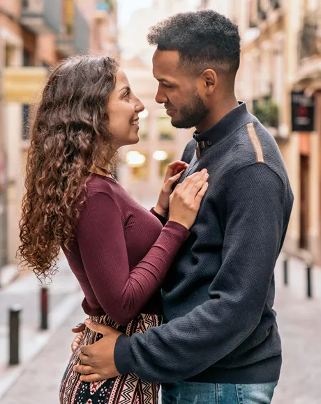 Black and white couple connecting
