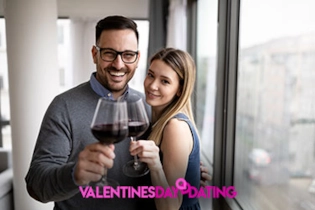 New couple bonding over drinks after matching on Valentines Day Dating.