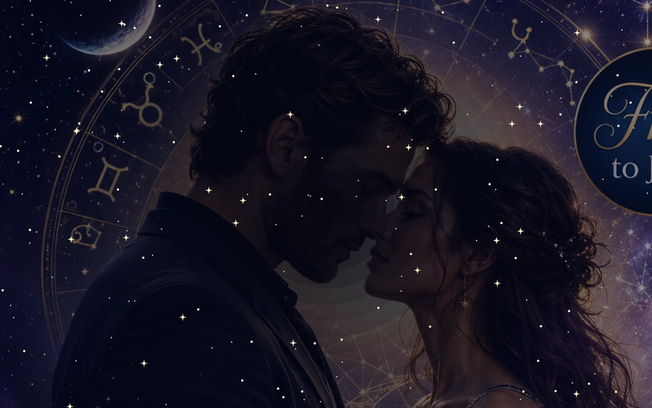 A cinematic romantic astrology dating scene